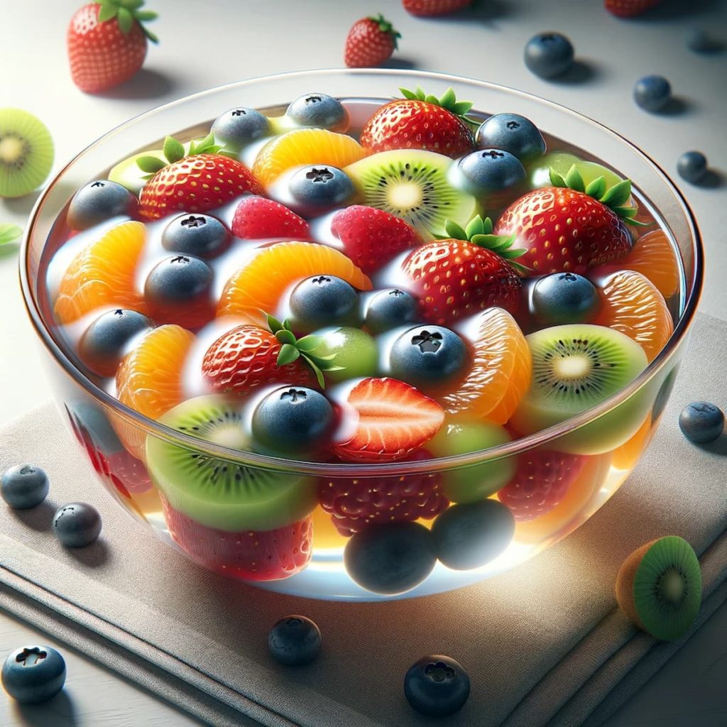 Tigela de gelatina com frutas